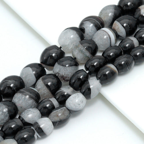White Black Druzy Agate Barrel Beads, Sku#YK26