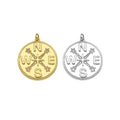Gold Filled CZ Micro Pave Compass On Round Coin Shape Pendant, 18k Gold Filled Medallion Charm, Necklace Bracelet Pendant,25x27mm,Sku#Z1359