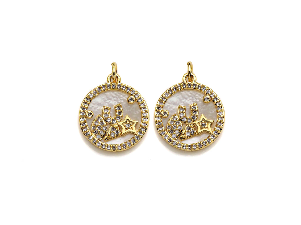 CZ Micro Pave Star Eye on Mother-of-pearl Pendant Charm, Cubic Zirconia Wish Charm, 15mm,sku#Z918