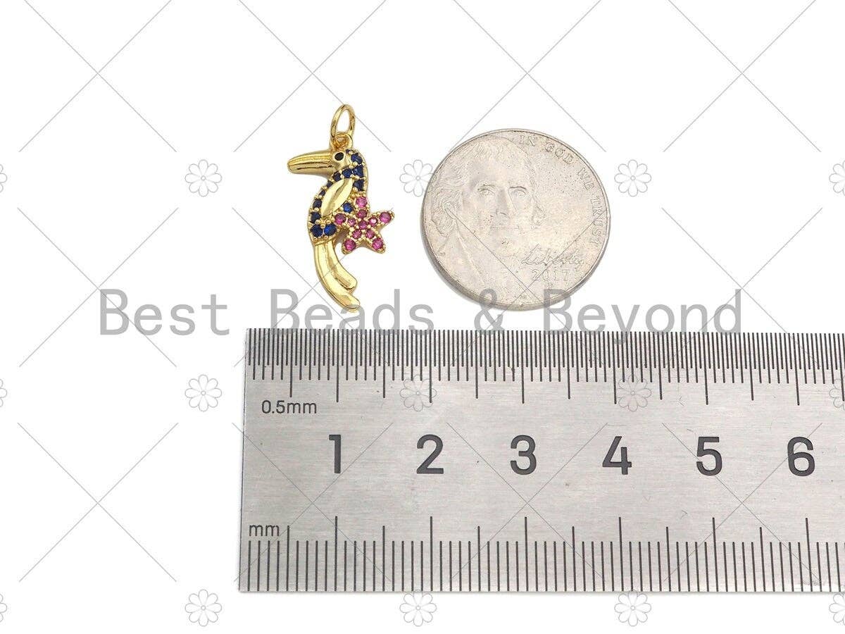 Colorful CZ Micro Pave Woodpecker Shape Pendant, 18K Gold Charm, Necklace Bracelet Charm Pendant, 21x10mm,Sku#Y433