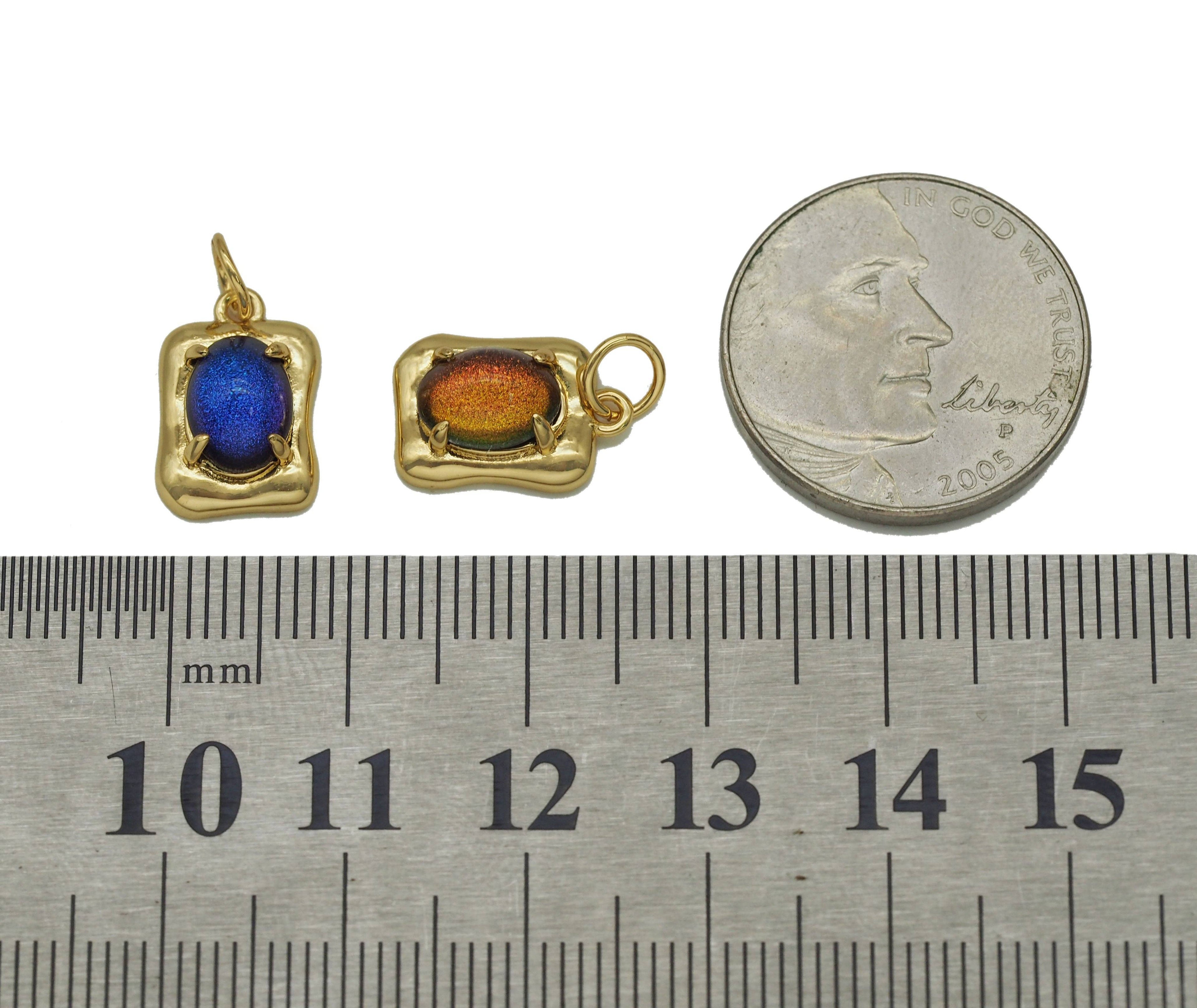 Gold Colorful Oval Crystal On Rectangle Charm, Sku#Y707