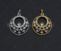 CZ Micro Pave Round Filligree Round GO-GO Pendant/Charm, Hollow Out Cubic Zirconia Pendant, Silver/Gold Tone, 15mm, Sku#Y260
