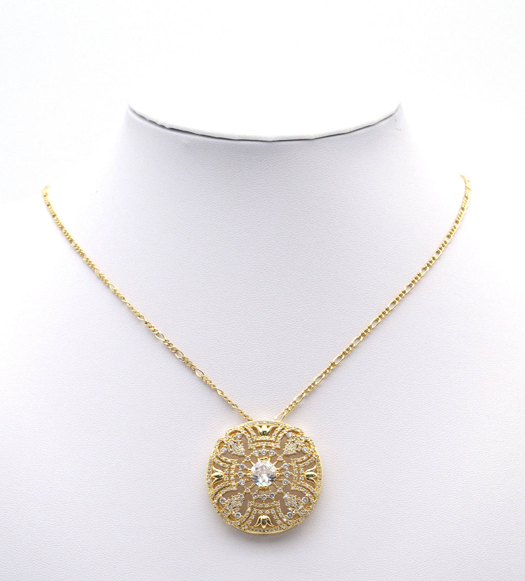 Large CZ Gold Filigree Style Round Charm, Sku#LX146