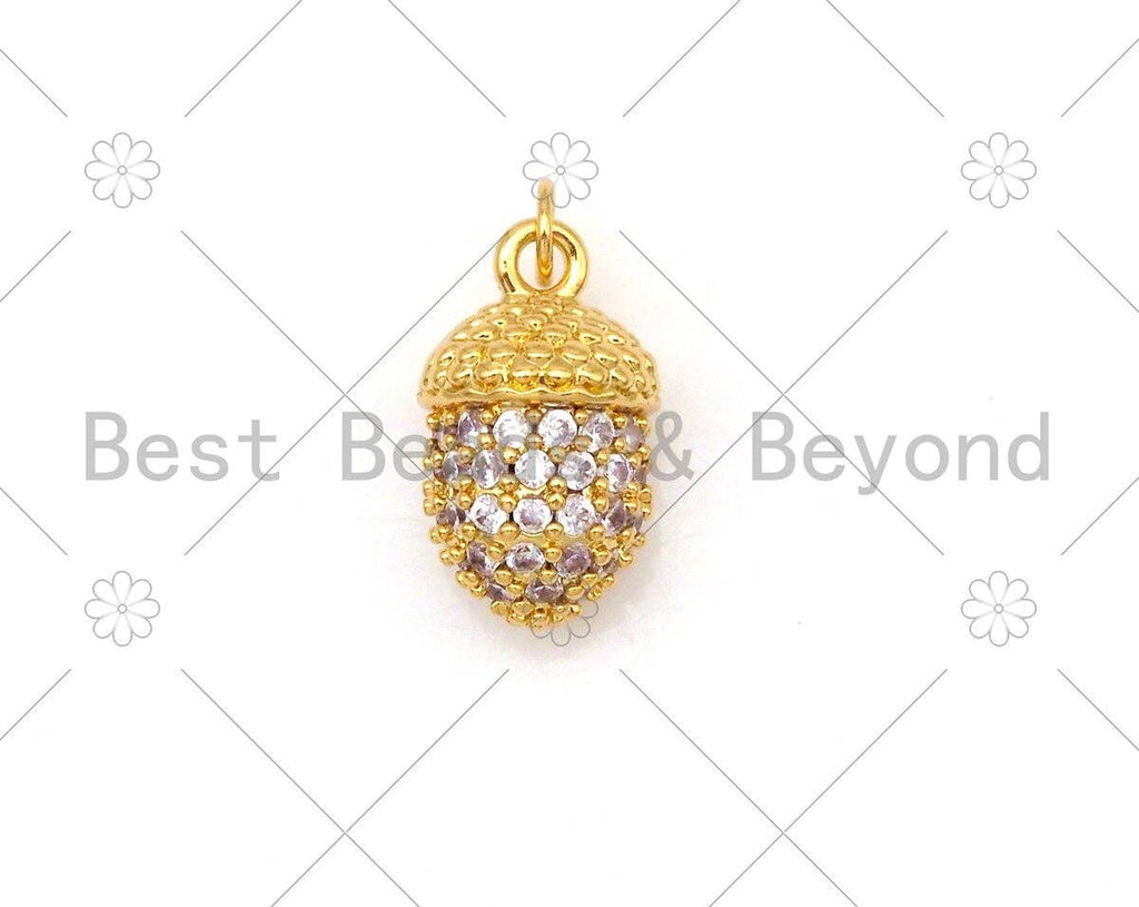 CZ Micro Pave Pine Cone Shape Pendant/Charm, 18K Gold Filled Pine Cone Charm, Necklace Bracelet Charm Pendant, 16x9mm,Sku#Y485