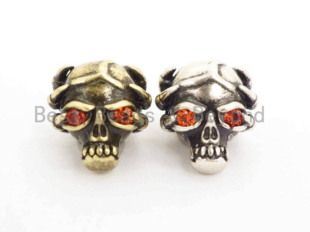 Antique Ogrish Red Eye Skull Bead, CZ Pave Skull Spacer Beads, Men's Bracelet Beads, Skull Mask Charm, 10x11mm, 1pc, sku#Y138