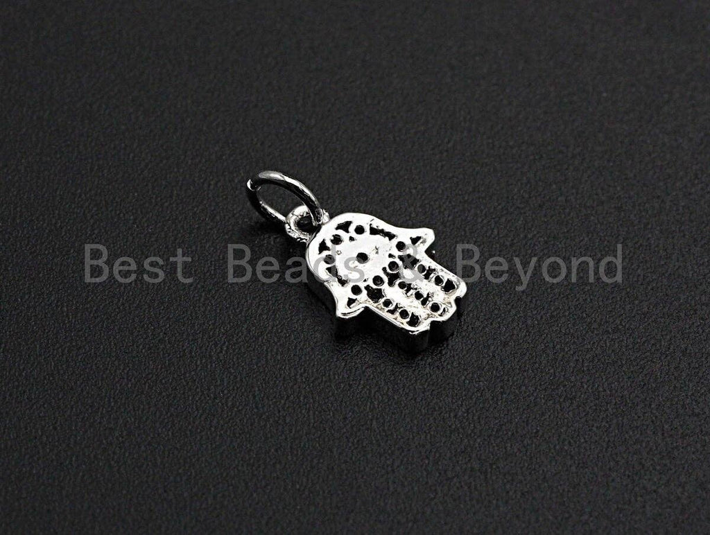 CZ Micro Pave Evil Eye On Hamsa Hand Shaped Pendant/Charm, Cubic Zirconia Pendant Charm,9x13mm,sku#Z563