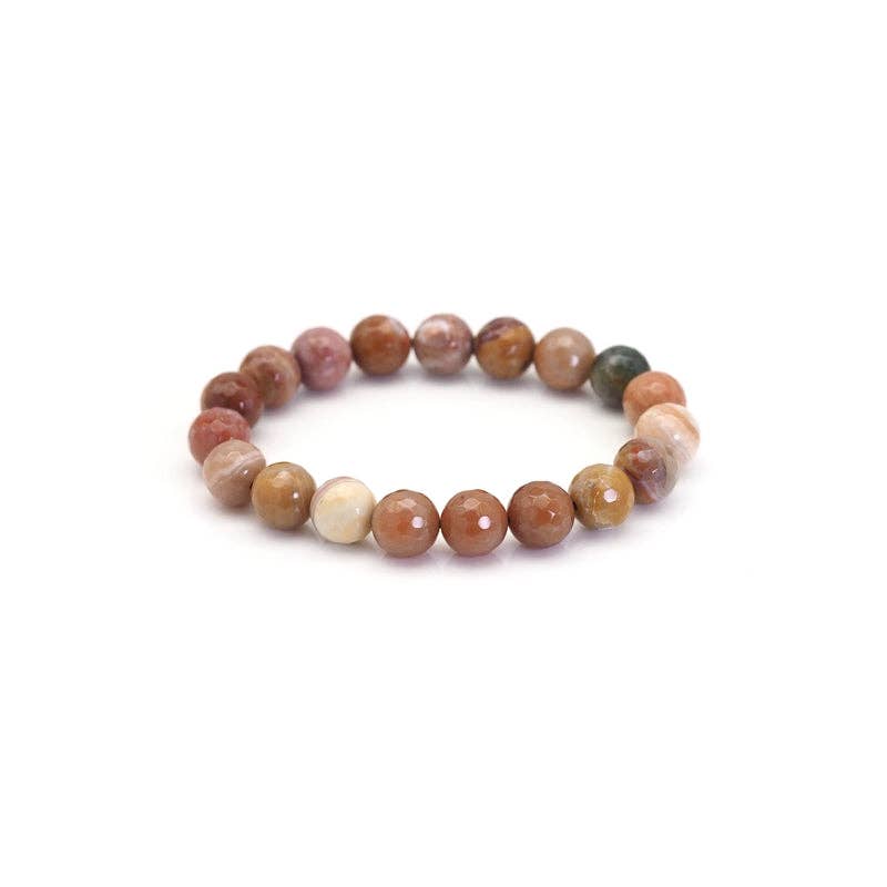 Genuine Wood Agate Round Faceted Stretchy Bracelet, 8mm/10mm, Sku#EF363