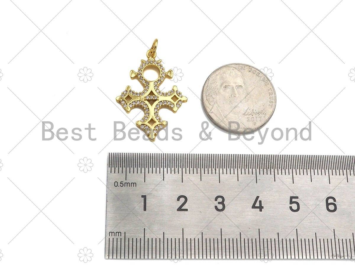 CZ Micro Pave Cross Shape Pendant/Charm,18K Dainty Gold Charm, Necklace Bracelet Charm Pendant,20x28mm,Sku#Z1316
