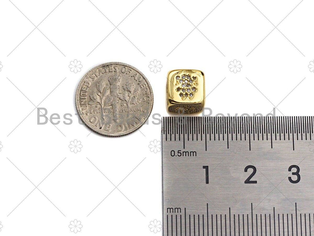 CZ Micro Pave Girl Cube Large Hole Spacer Beads, Cubic Zirconia Cube Girl Spacer Beads, Gold Name Initial Letter Beads, 8.5mm,sku#Z1135