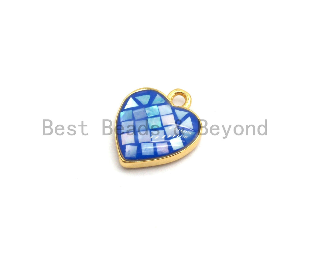 100% Natural Royal Blue Shell Heart Shape Pendant/Charm in Gold/Silver Finish, Blue Shell Charm 10x12mm,SKU#Z312