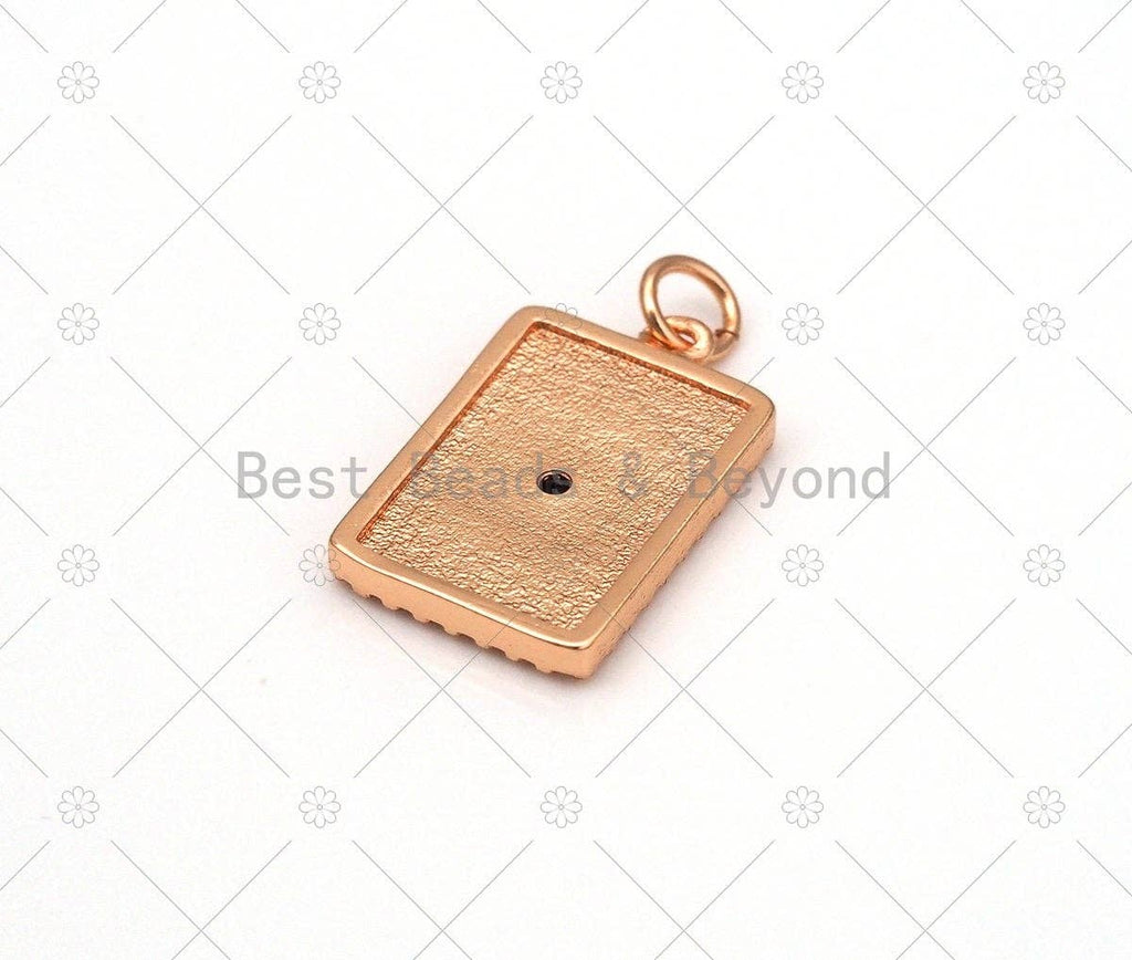 Black CZ Micro Pave Evil Eye On Rectangle Shape Pendant, Gold/Silver/Rose Gold Evil Eye Charm, Bracelet Necklace Pendant,13x21mm,Sku#Y515