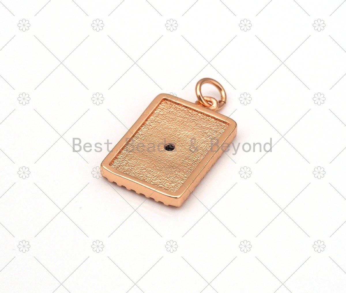 Black CZ Micro Pave Evil Eye On Rectangle Shape Pendant, Gold/Silver/Rose Gold Evil Eye Charm, Bracelet Necklace Pendant,13x21mm,Sku#Y515