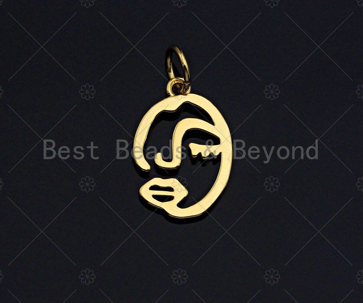 CZ Micro Pave Abstract face Shape Pendant/Charm, Picasso style Face Cubic Zirconia Pendant, Silver/Gold/Rose Gold Tone, 10x15mm, Sku#Y265