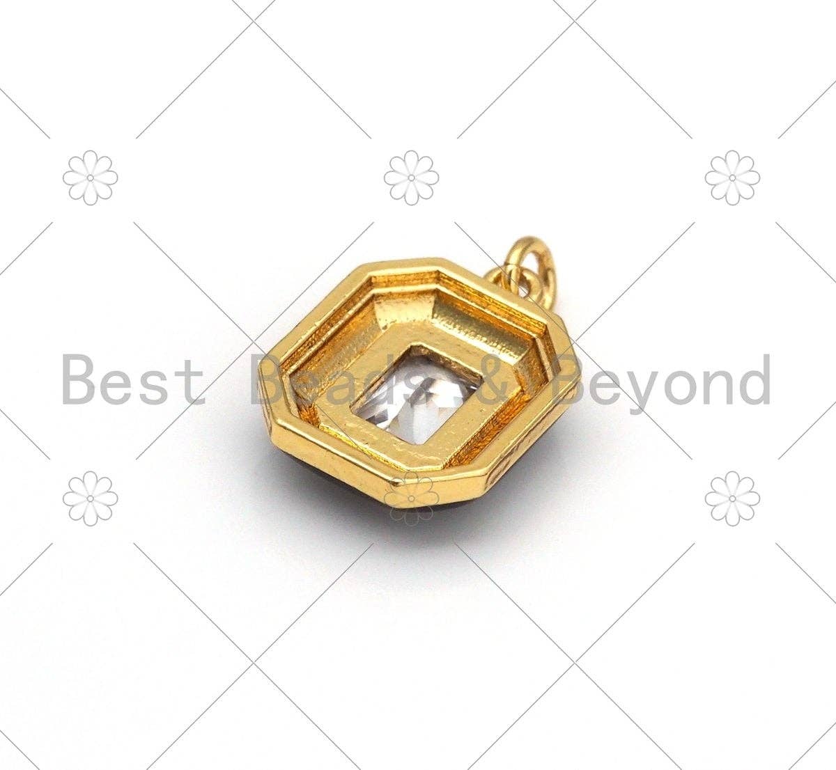 Colorful Enamel Big CZ On Octagon Shape Pendant, 18K Gold Filled CZ Micropave Charm,Necklace Bracelet Charm Pendant,13x18mm,Sku#F1435