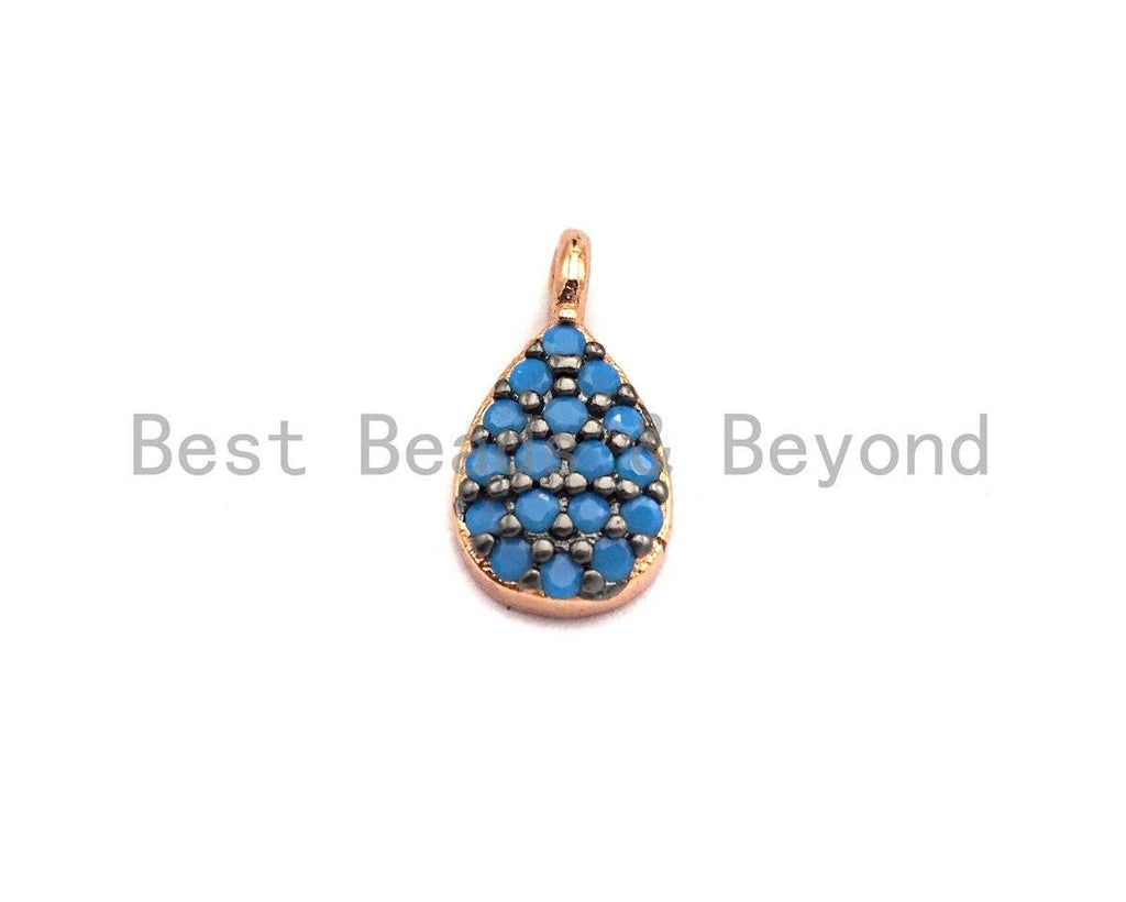 Turquoise CZ Micro Pave Teardrop Shaped Pendant/Charm, Cubic Zirconia Pendant Charm,5x10mm,sku#Z547