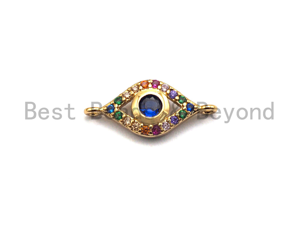 Colorful CZ Micro Pave Oval Evil Eye Shape Connector,Cubic Zirconia Oval Connector, Gold/Silver Tone,7x16mm,sku#Y224