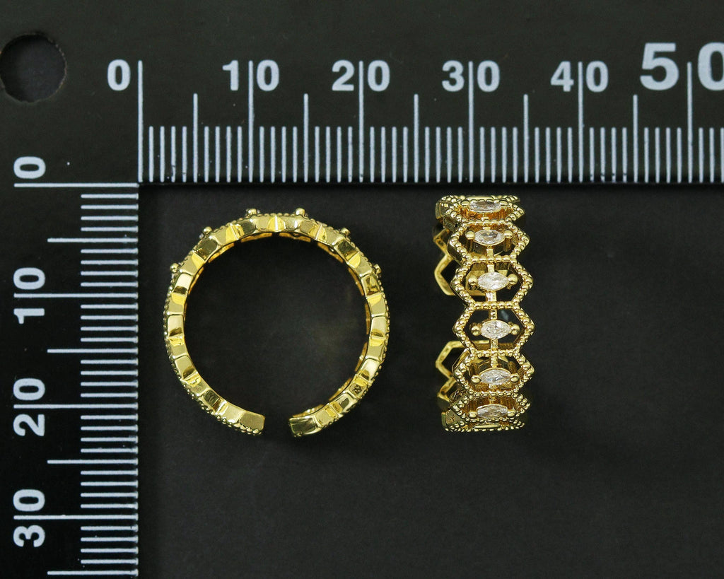CZ Hexagon Adjustable Ring, Sku#LD207