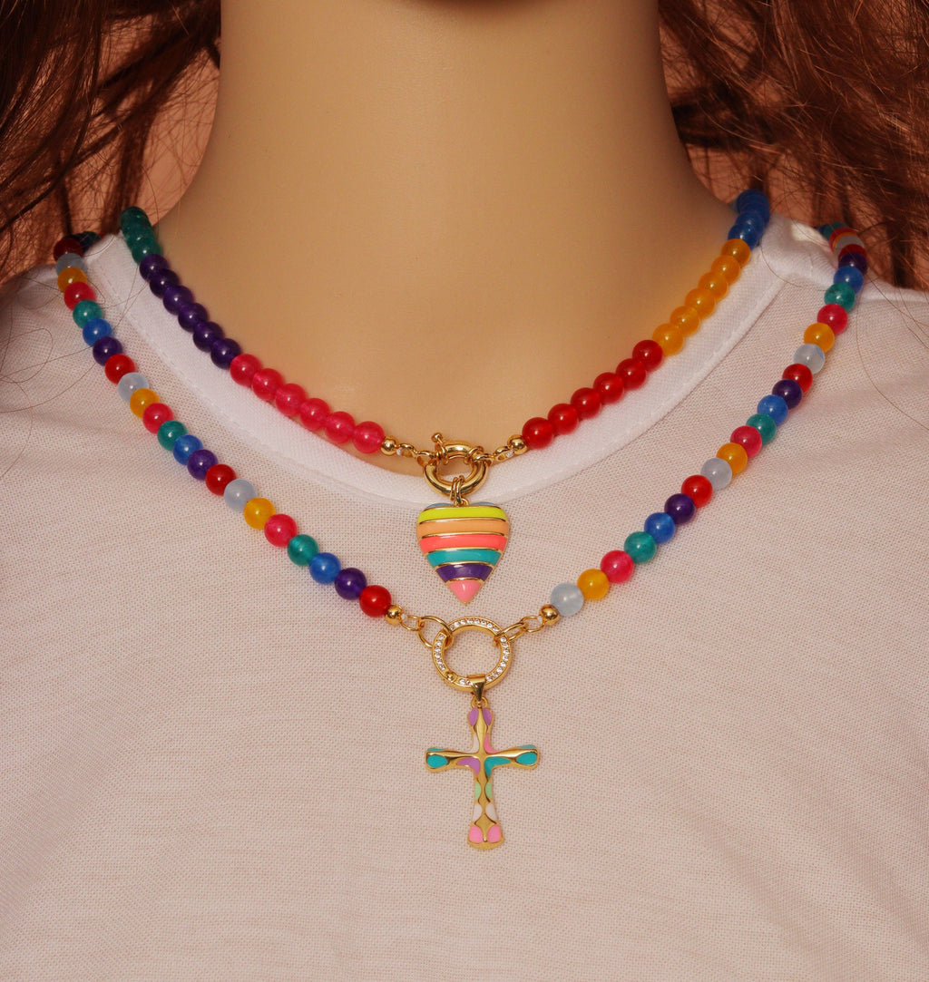 Rainbow Semi-precious Gemstone Necklace,Sku#EF204