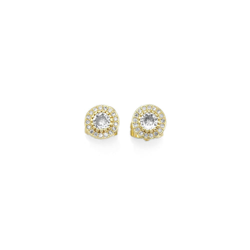 Gold Clear CZ Round Stud Earrings, Sku#LX331