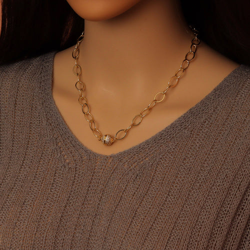 Gold Oval Link Magenetic Ball Necklace, Sku#EF624