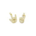 CZ Gold Love Hand Pece Hand Victory Sign Charm, Sku#LX143