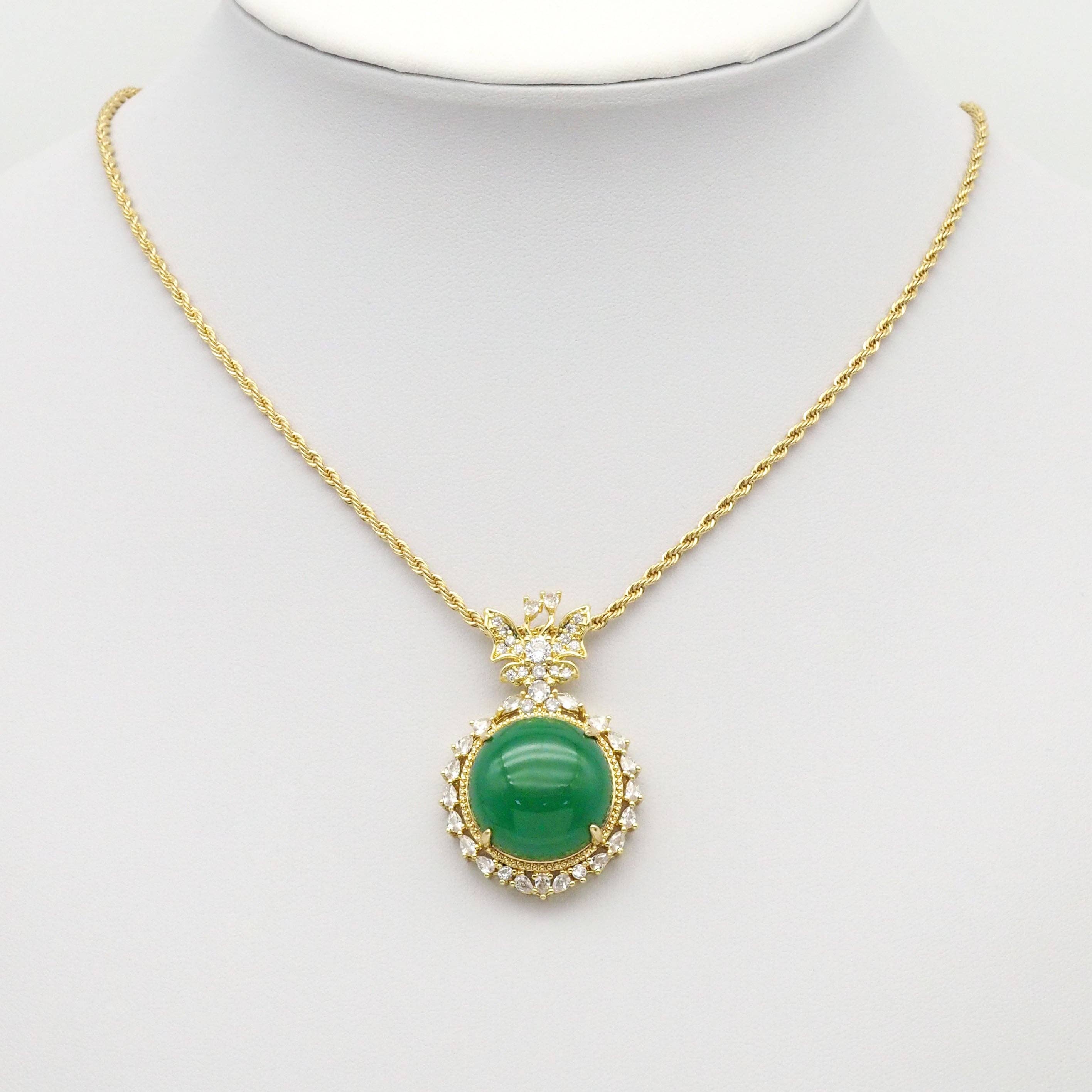 Large Green Jade CZ Butterfly Pendant, Sku#LX345