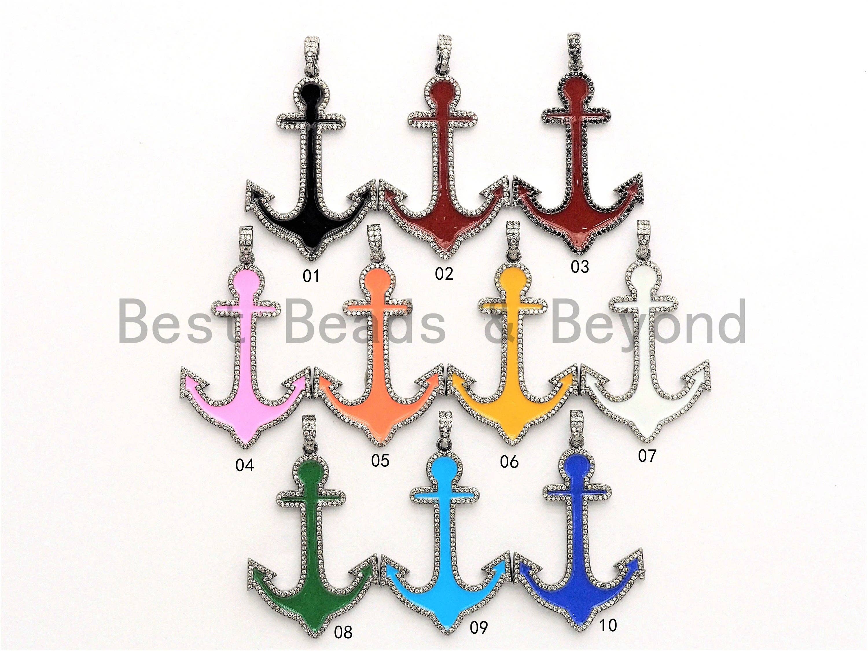 Enamel Anchor Pendant, Enamel Jewelry, CZ Pave Anchor, Colored Anchor Pendant, 32x48mm, Sku#F601