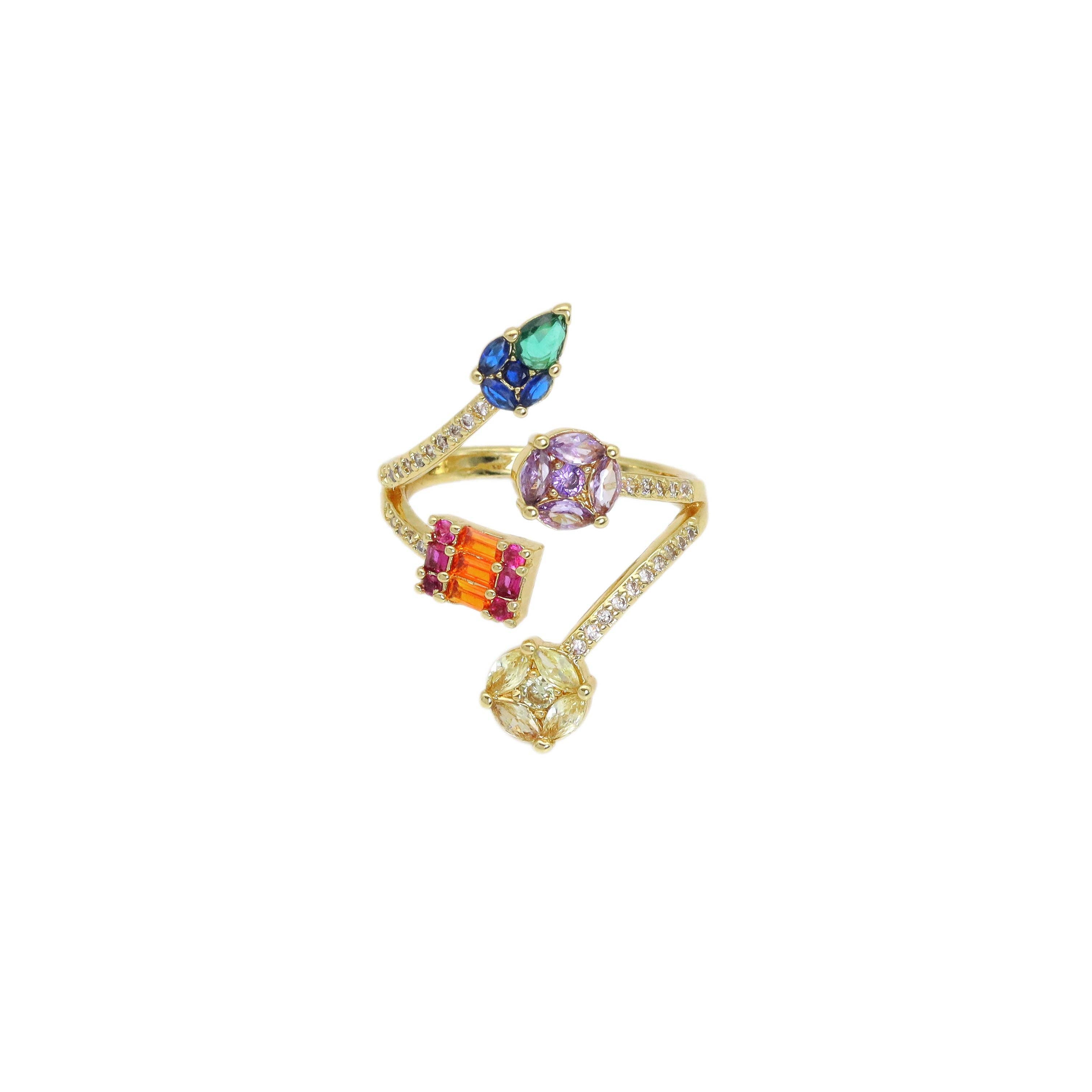 Green Purple Orange Yellow Drop Rectangle Round Dot Ring, Sku#LX494C