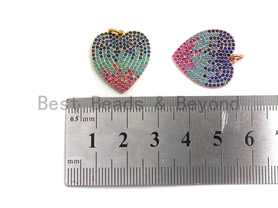 CZ Micro Pave Rainbow Multi Color Heart Shape Pendant, Cubic Zirconia Pendant/Charm, Silver/Gold/Rose Gold/Gunmental Plated,19x21mm,Sku#Z258