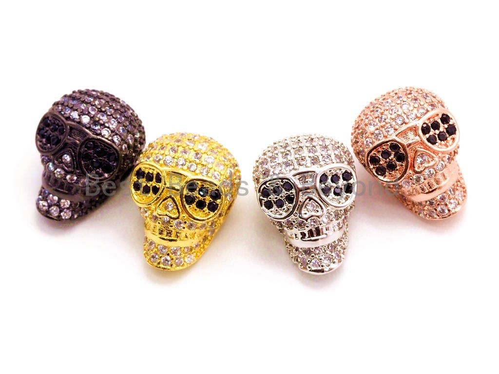 CZ Micro Pave Skull Head with glass Beads, Cubic Zirconia Spacer Beads, 10x13mm, SKU#G173