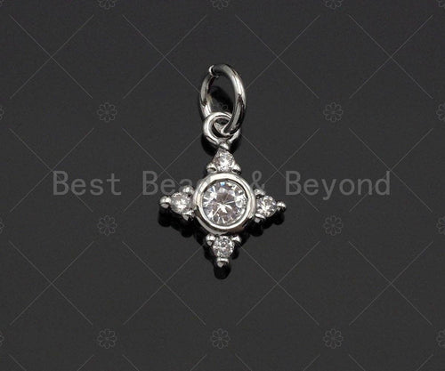 Dainty CZ Micro Pave Star Flower Shape Pendant/Charm, Bracelet Necklace Charm, North Star Pendant Charm, 9x11mm,sku#Z1231