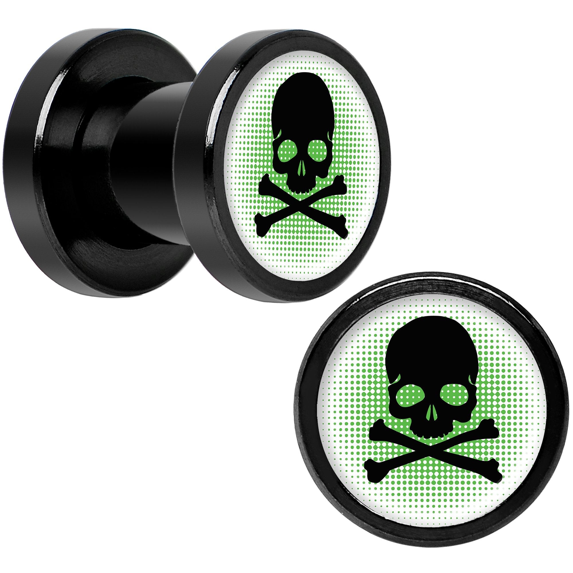 Green Black Skull Black Anodized Screw Fit Plug Set 2G