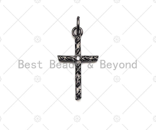 CZ Micro Pave Texturized Cross Shape Pendant/Charm, Cross Cubic Zirconia Pendant, Silver/Gold/Rose Gold/Black Tone, 11x20mm, Sku#Y279