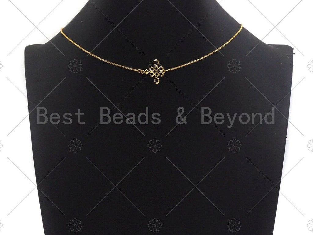 CZ Micro Pave Lucky Chinese knot Pendant/Charm/Connector, Propitious Cubic Zirconia Pendant, 18K Gold Tone, 18mm, Sku#Y270
