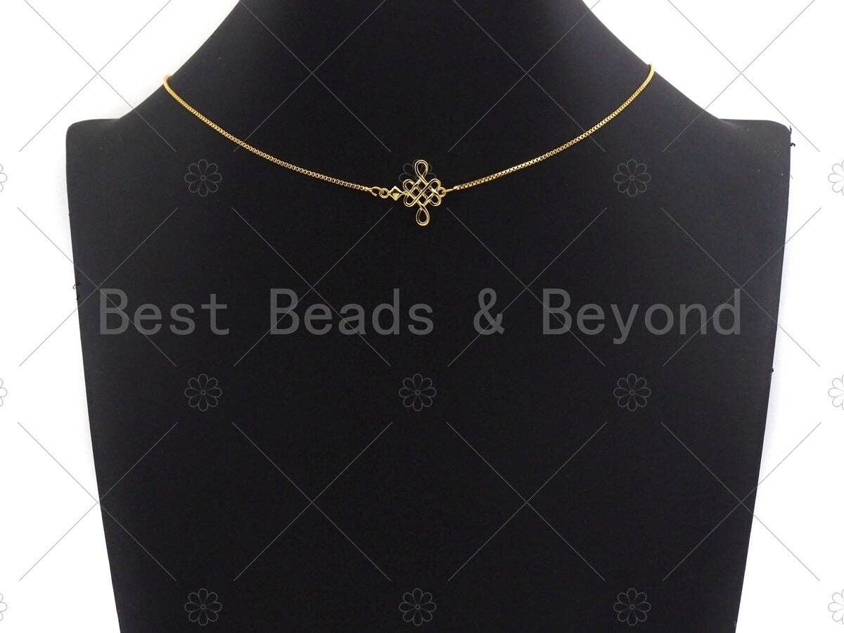 CZ Micro Pave Lucky Chinese knot Pendant/Charm/Connector, Propitious Cubic Zirconia Pendant, 18K Gold Tone, 18mm, Sku#Y270