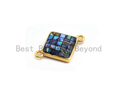 100% Natural Abalone Shell  Connector Diamond Shape with Gold/Silver Plated Edging, Abalone Shell Charm 14x18mm,SKU#Z288