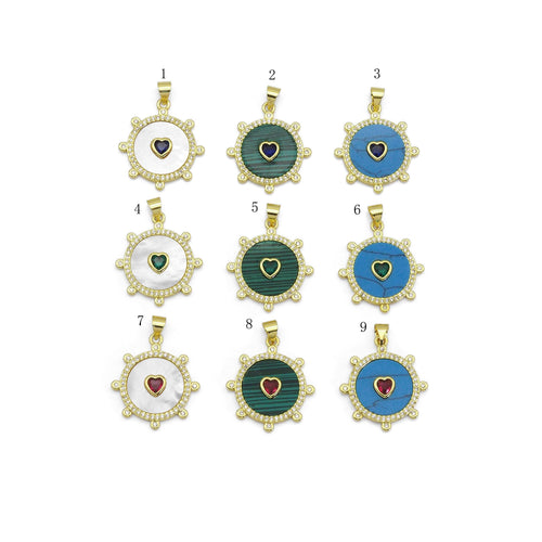 Spike Gemstone Pearl Coin with Heart Charm, Sku#LX299