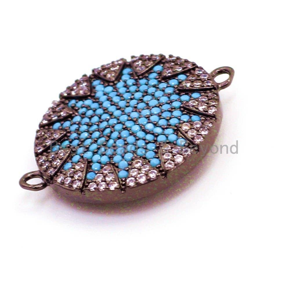 CZ Micro Pave Polar Star/North Star on Black Plated Disc Round Connector, Colored Cubic Zirconia Space Connector, 20x25mm,sku#E15
