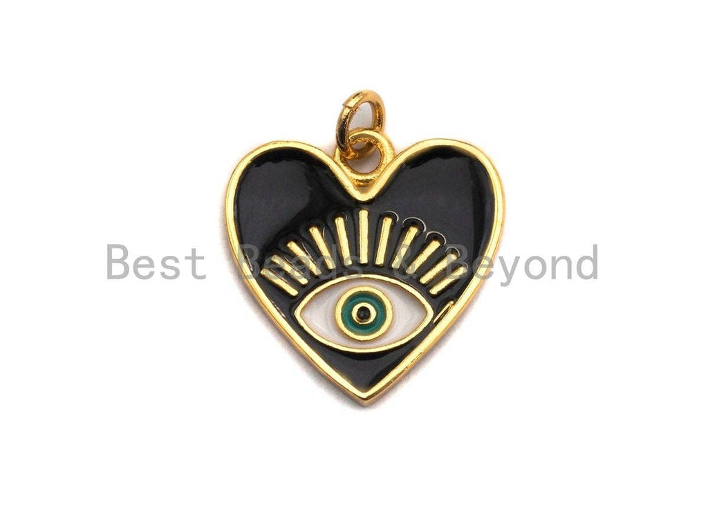 Enamel White and Black Evil eye on Heart pendant, Enamel heart charm, Protection Evil eye charm, 17x18mm, sku#Z404