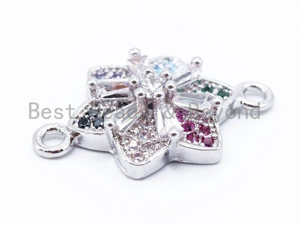 Mixed Color CZ Micro Pave Starfish Flower Charm Connector, Cubic Zirconia Space Connector/Charm, Pave Floral Charm,19x21mm, sku#E215