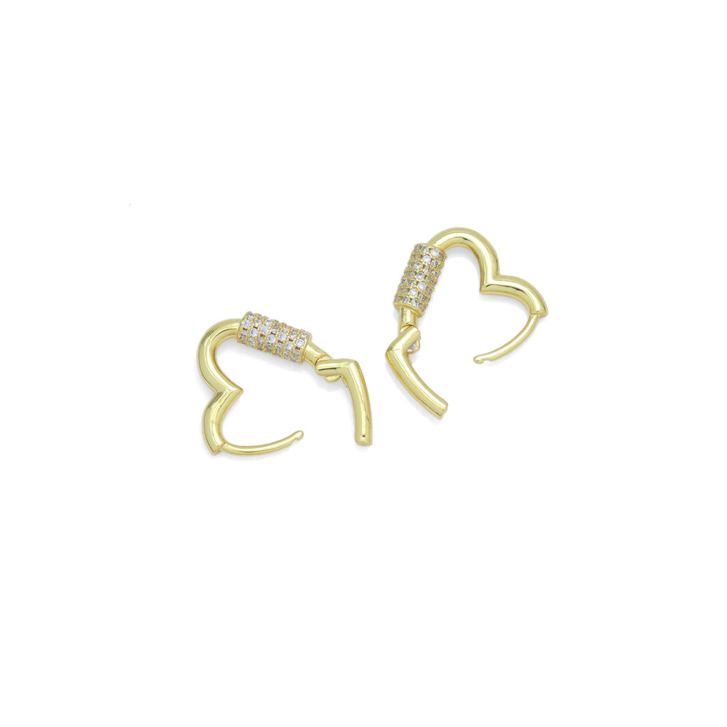 Gold Screw CZ Heart Shape Hoop Earrings, Sku#LX636