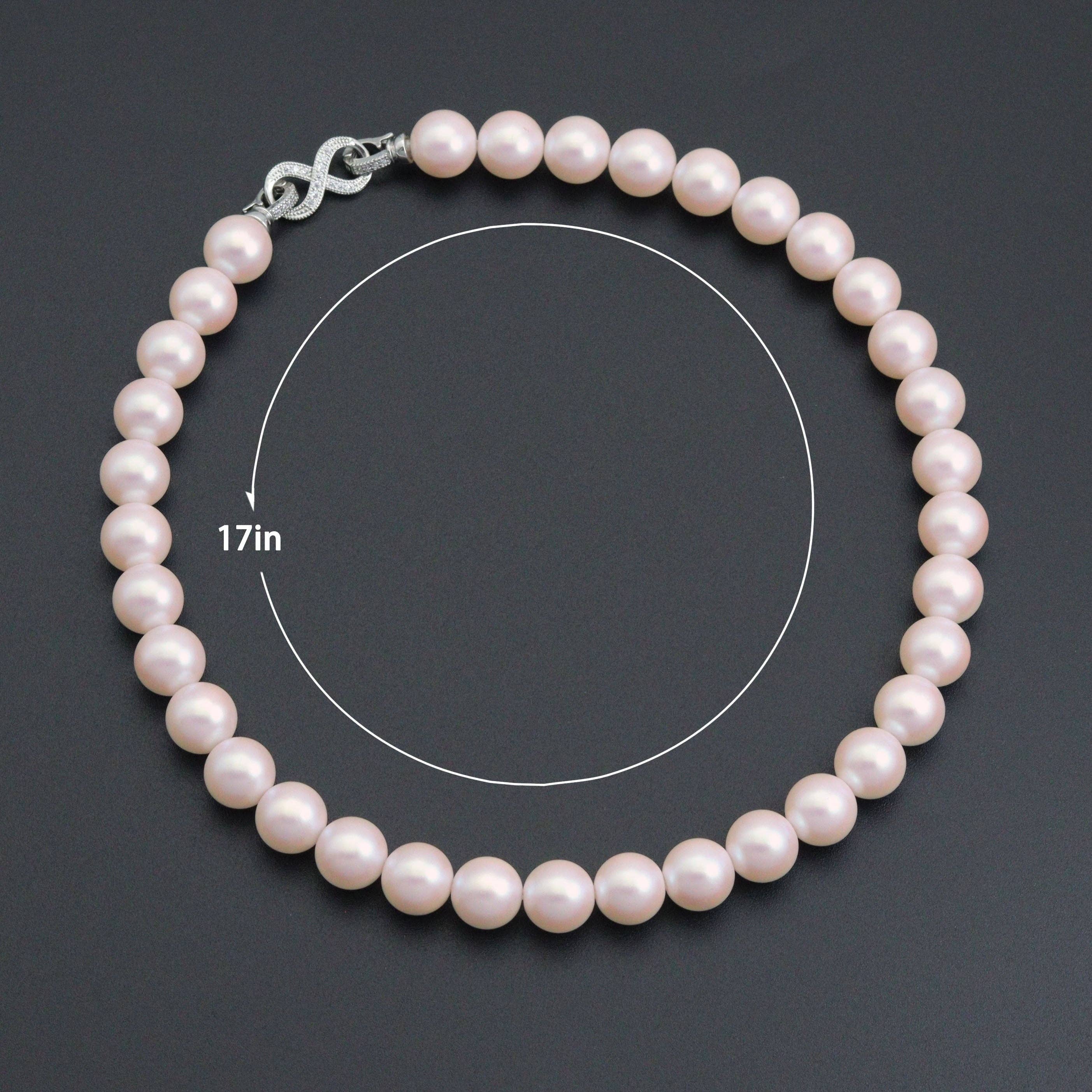 12mm Pearl Necklace with CZ infinity clasp,Sku#EF697