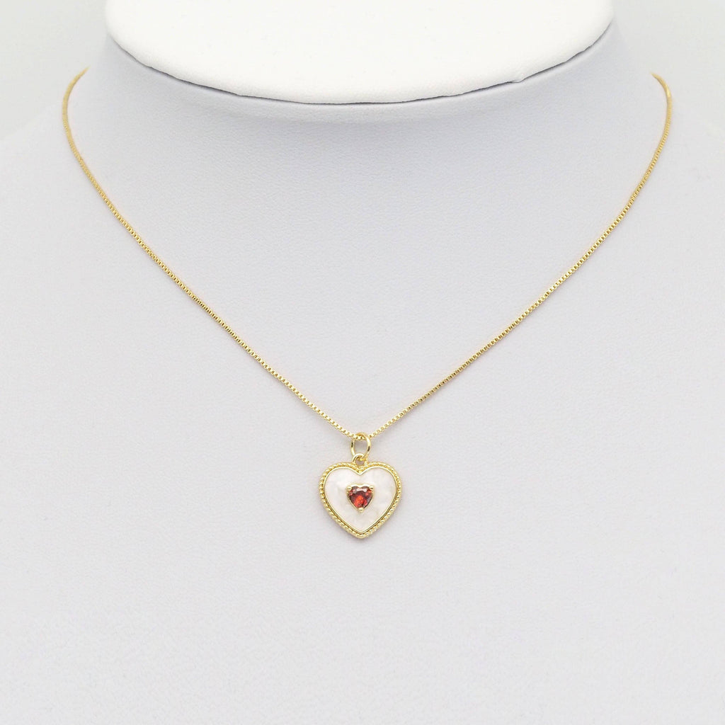 White Enamel Red Heart Charm, Sku#Y832