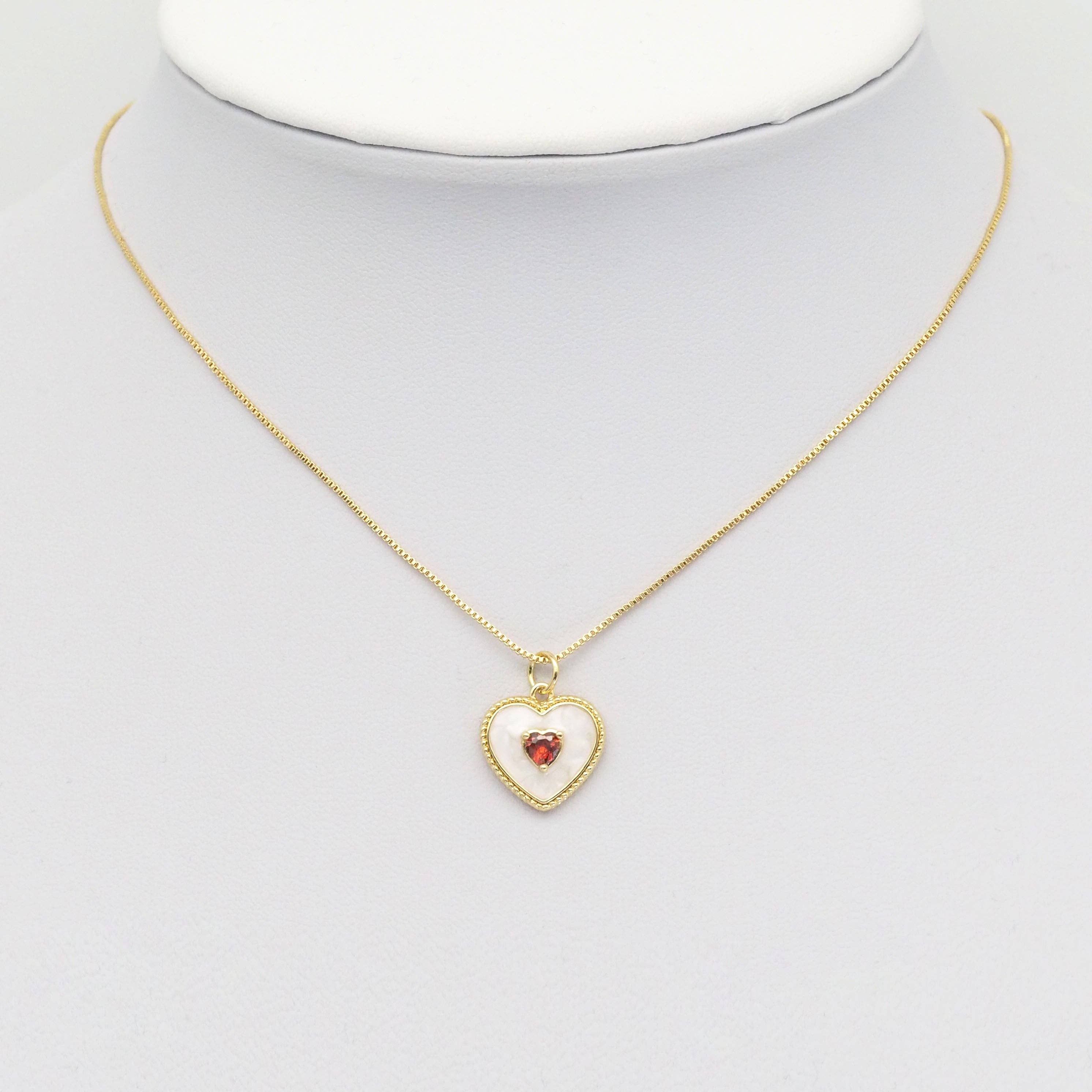 White Enamel Red Heart Charm, Sku#Y832