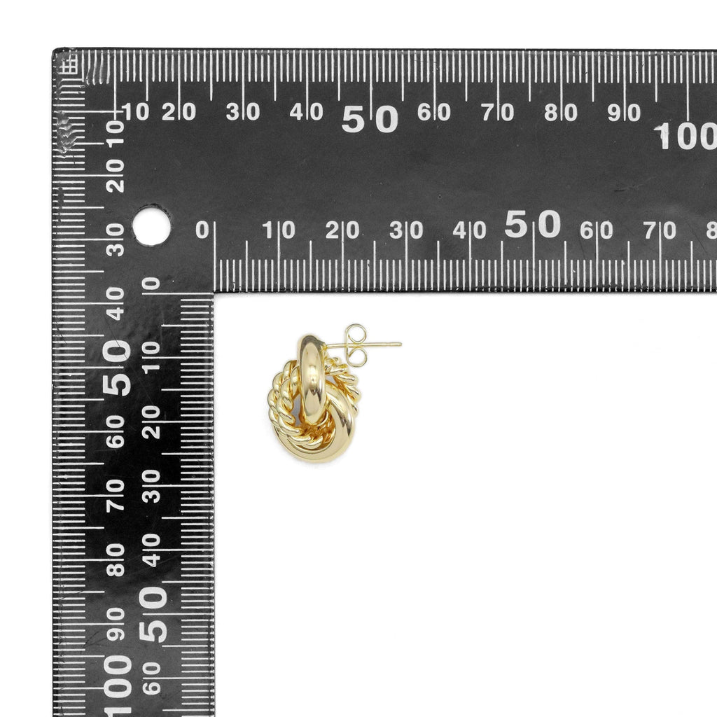 CZ Gold Chunky Twisted Round Ring Stud Earrings, Sku#ZX170