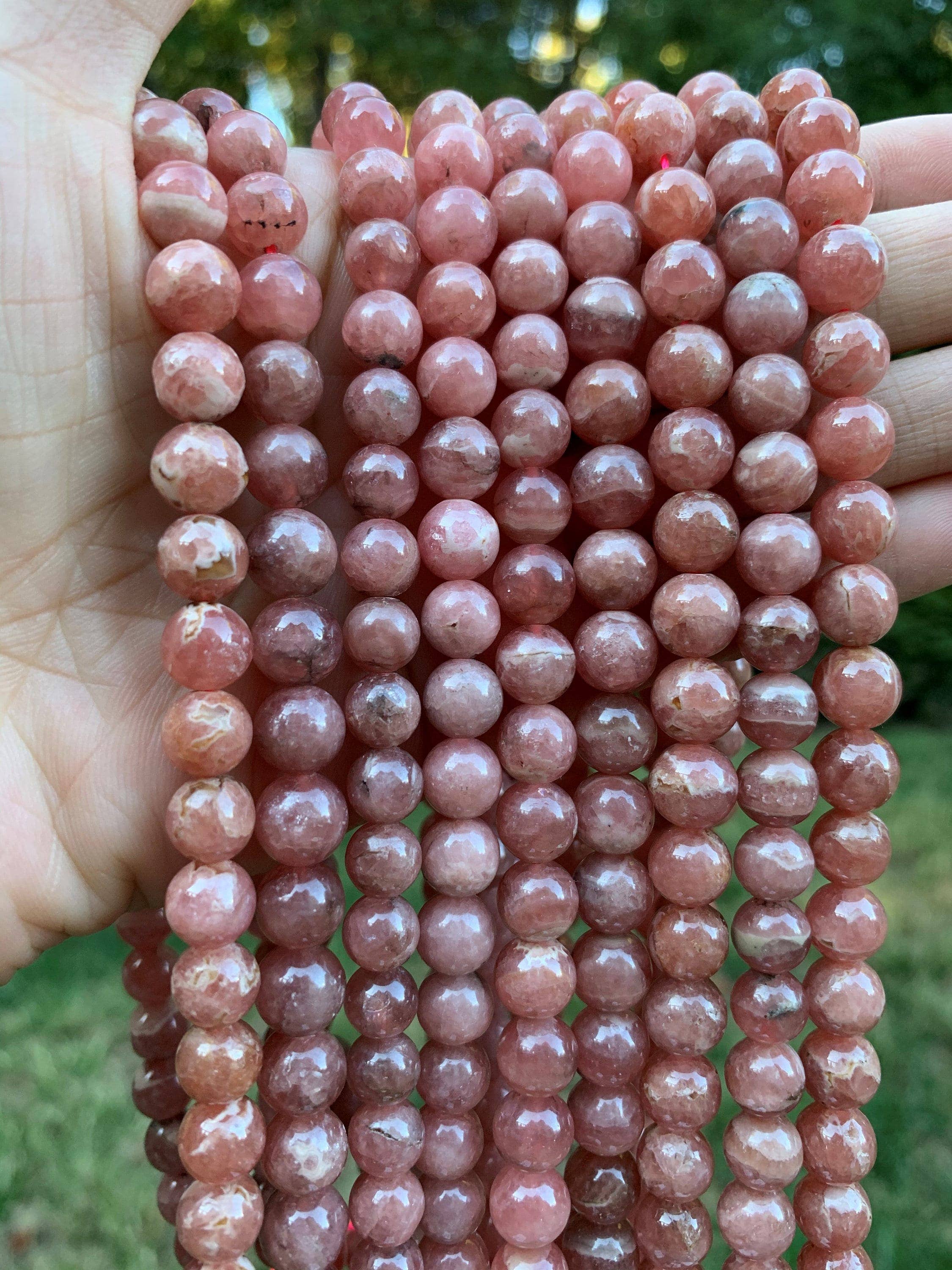 High Quality Natural Rhodeochrostie Beads, 8mm/10mm/12mm Round Smooth Rhodeochrostie, Natural Rose-red Gemstone, 15.5" Full Strand, Sku#R306