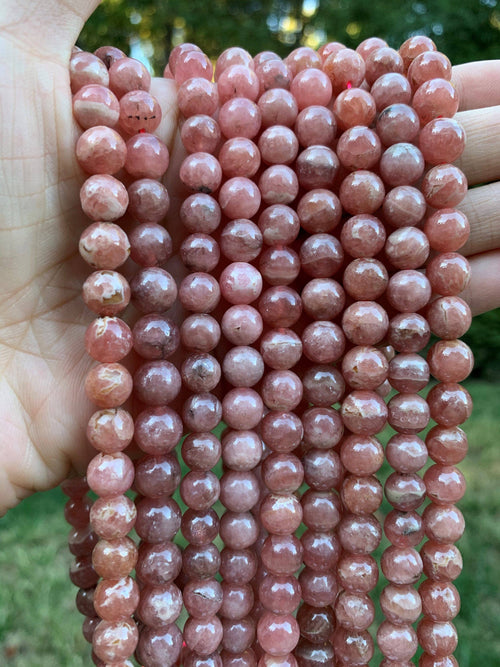 High Quality Natural Rhodeochrostie Beads, 8mm/10mm/12mm Round Smooth Rhodeochrostie, Natural Rose-red Gemstone, 15.5" Full Strand, Sku#R306