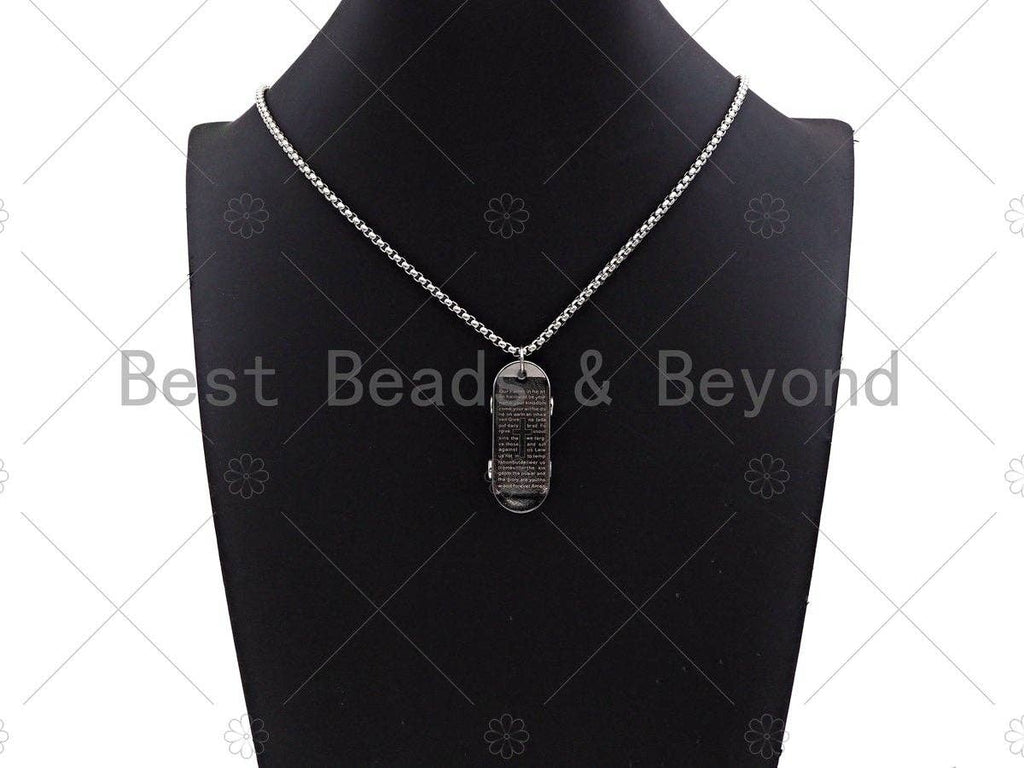 Skateboard pendant Chain Necklace-Bible verse Cross Engraved Pendant, Stainless Steel Men's Necklace - Pendant Necklace , sku#L344
