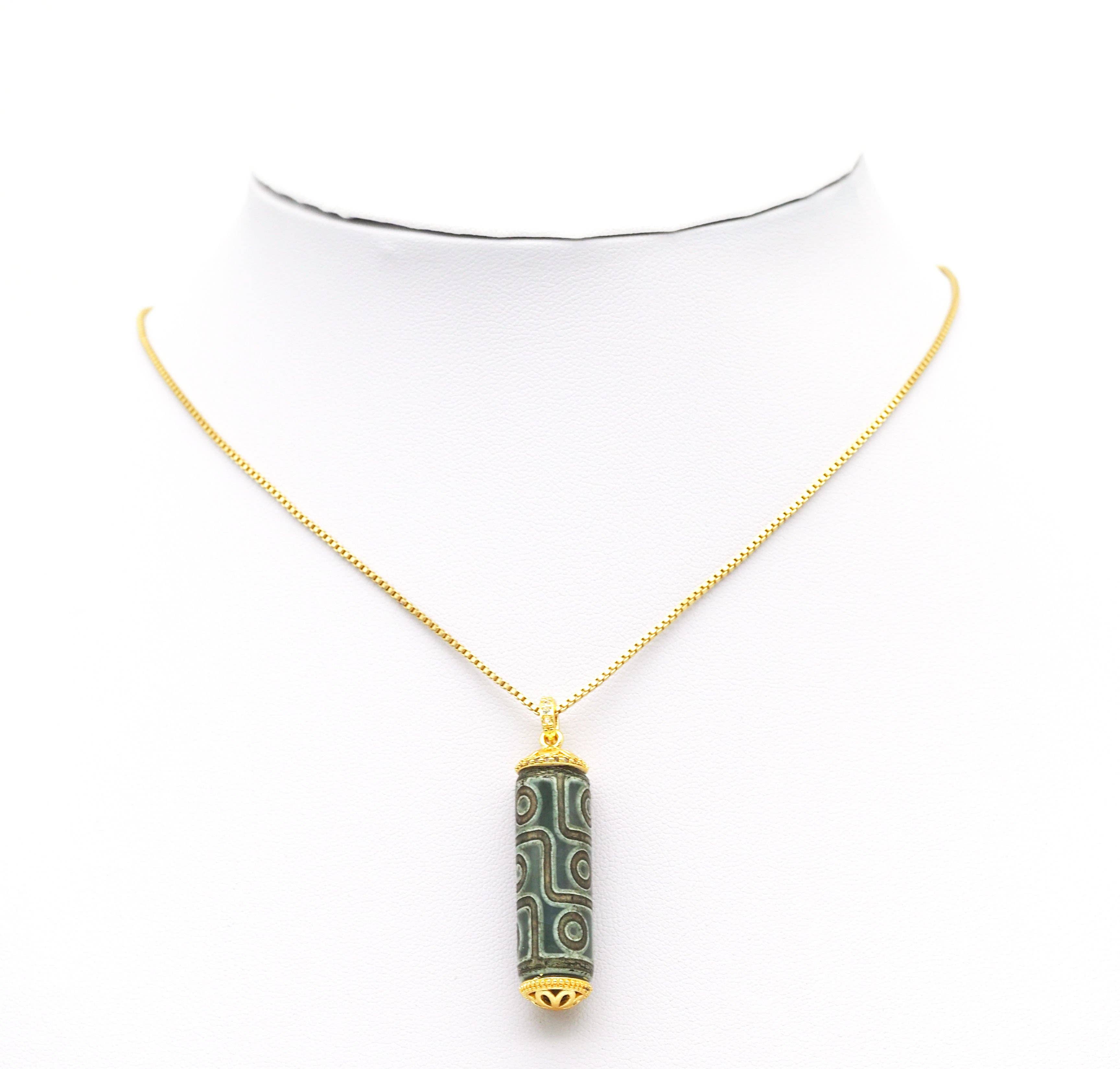 CZ Tibetan Agate Pendant, Sku#EF120