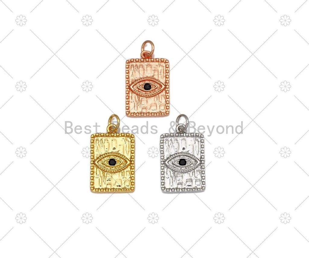 Black CZ Micro Pave Evil Eye On Rectangle Shape Pendant, Gold/Silver/Rose Gold Evil Eye Charm, Bracelet Necklace Pendant,13x21mm,Sku#Y515